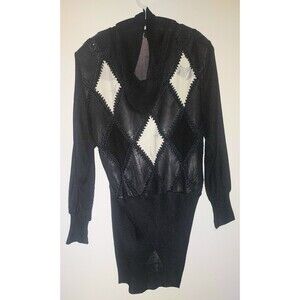 Vintage 1980's Black/White Patchwork Leather Hi-Low Dress W/Shoulder Pads